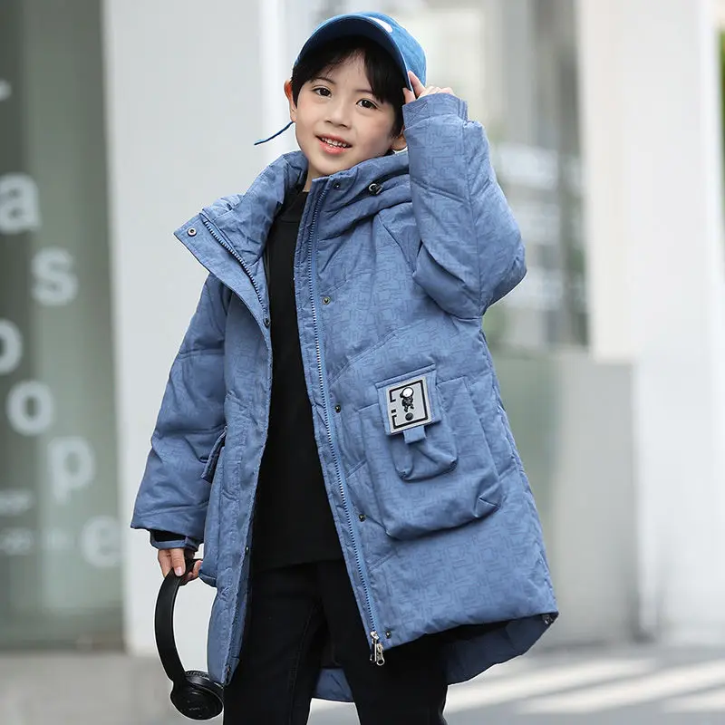 2025 New Boys Down Coat Korean Style Mid-Length Thermal Insulated Loose Fit Boy's Jacket Off-Season Sale