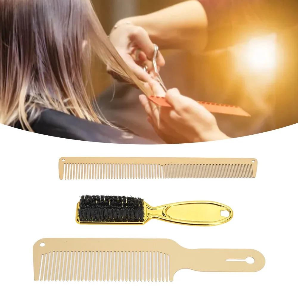 Soft Barber Comb Set Anti Static Portable Beard Styling Brush Gold Color Multifunctional Beard Brush For Hair Salon