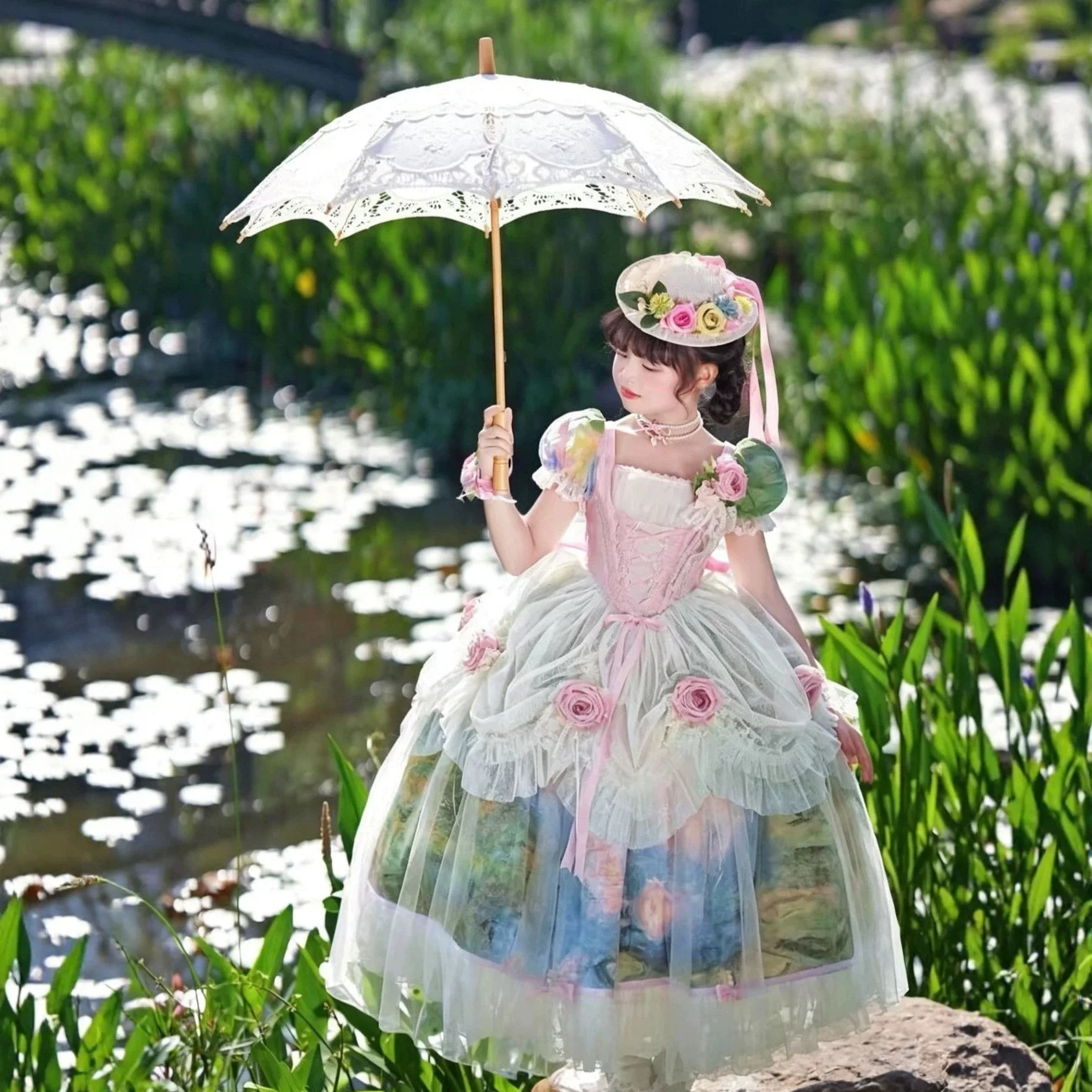 Oil painting haute couture girls summer princess lolita super fairy princess  birthday dress