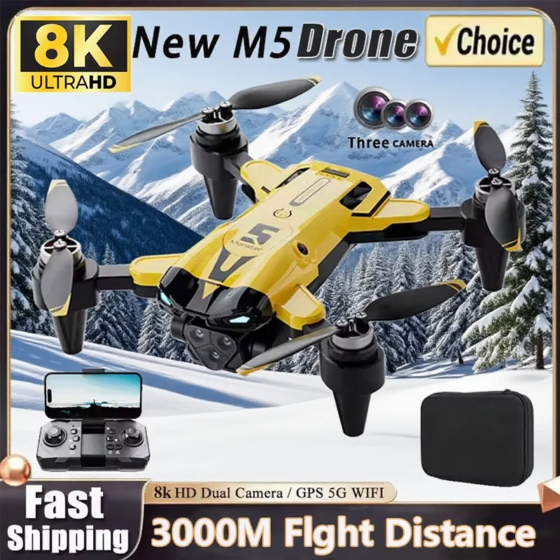 

Дрон M5 Профессиональный 8K Широкоугольный HD Тройной Камеры WiFi FPV Удержание Высоты RC Квадрокоптер Для Детей Взрослых Аэрофотосъемки Игрушки