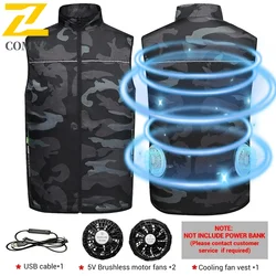 Men's Ice Vest Fan Air Conditioner Clothes Cool Vest Sport USB Rechargeable Cooling Vest Workers Summer Camping Fishing Overalls