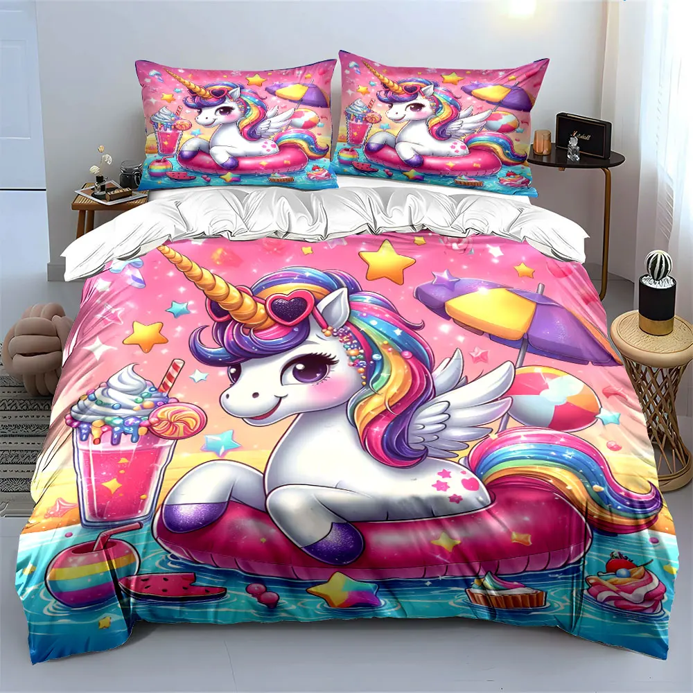 Unicorn Pool Party Set Multiple sizes kid's and adults' bedroom Exquisite 3PC bedding set, gift