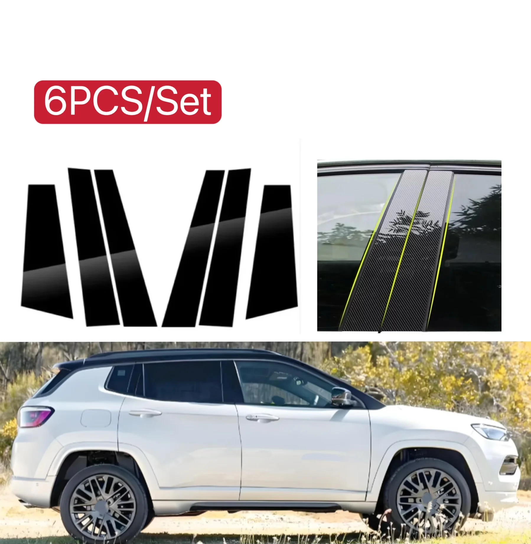 

6PCS Glossy Black Pillar Post Fit For Jeep Compass 2017 2018 2019 2020 2021 2022 2023 Column B C Sticker Window Cover Door Trim