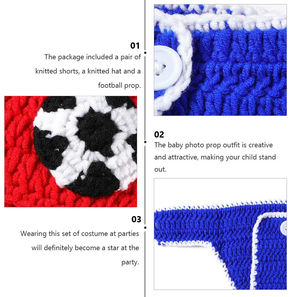 

1Set Baby Football Costume Knitted Shorts Hat Set Hand Knitted Soft Comfortable Photography Outfit Newborn Baby Costume Set