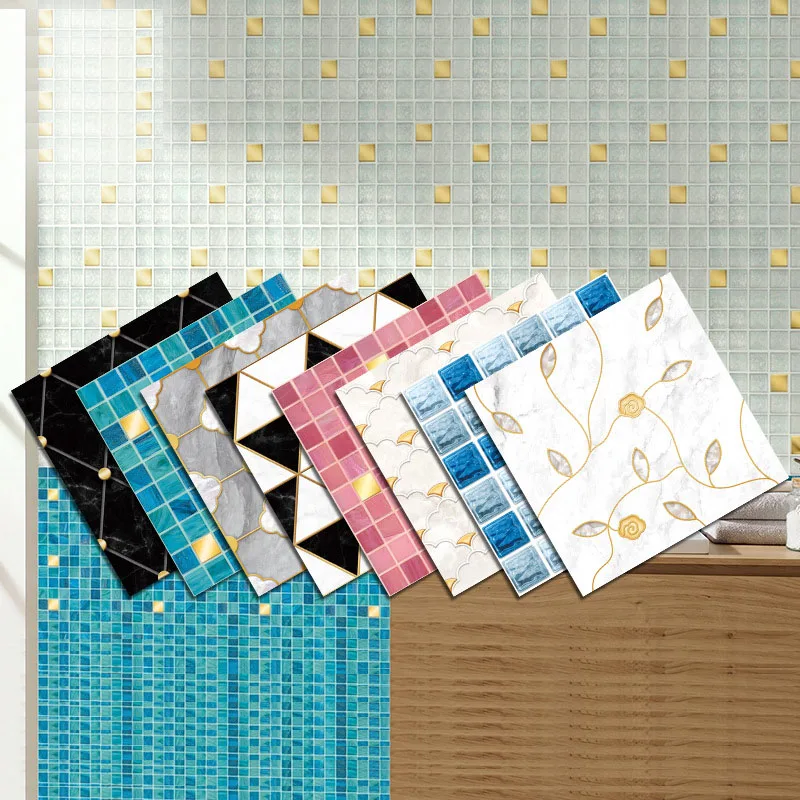 6PCS Self Adhesive Wall Stickers Waterproof Kitchen Bathroom Background Wall Decorations Heat-resistant Ceramic Tile Stickers