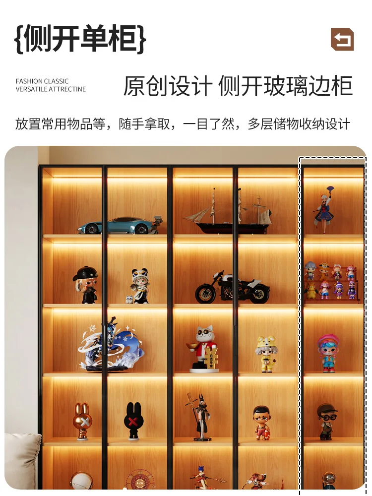 High-end log wind figure display cabinet, living room glass door, dust-proof statue, heightened toy car