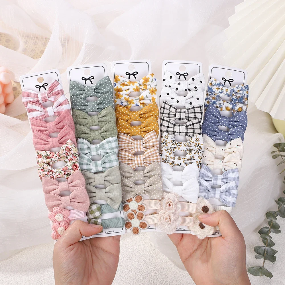 

10Pcs/set Handmade Fabric Printed Barrette Boutique Mini Bangs Bow Hair Clip Ins Daisy Hairgripes 2025 Spring Style