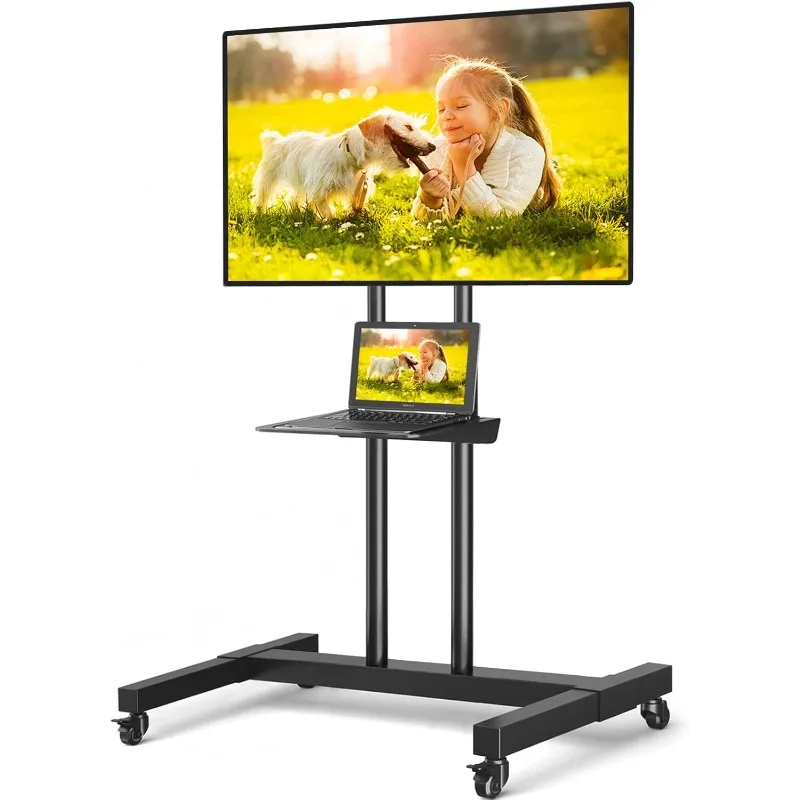 Rolling TV Stand for 32-80 inch Flat Screen/Curved TVs up to 110 lbs, Height Adjustable Portable TV Stand on Wheels