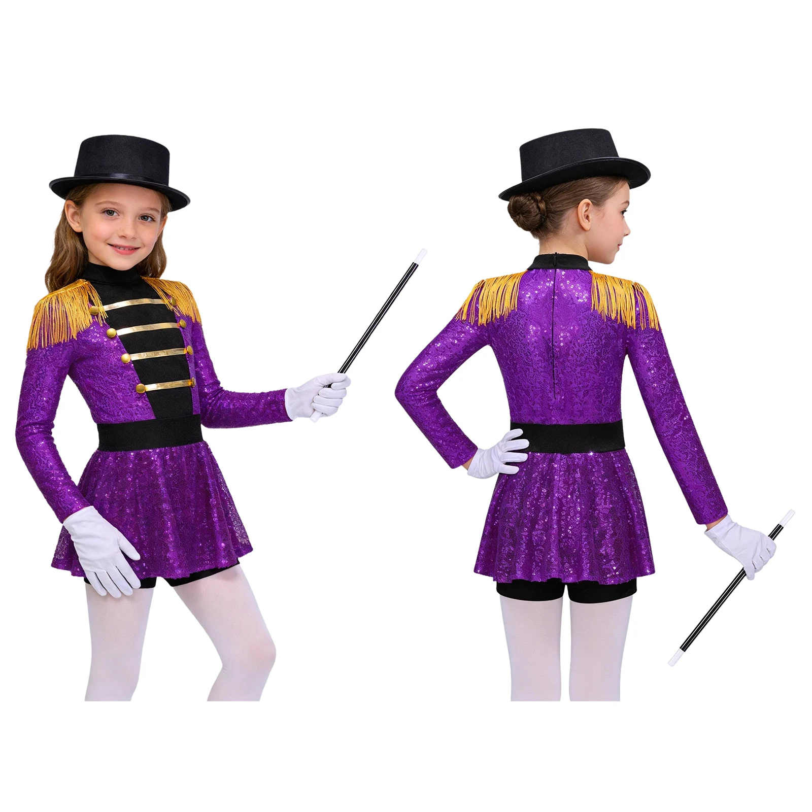 Children Girls Circus Ringmaster Magician Showman Cosplay Bodysuit Dress Halloween Carnival Theme Party Performance Costume