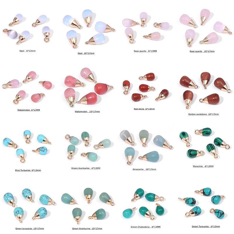 Natural Drop-shaped Stone Pendant Beads Turquoises Agates Pendant Gold Plated Water Drop Shape Pendant for DIY Jewelry Making