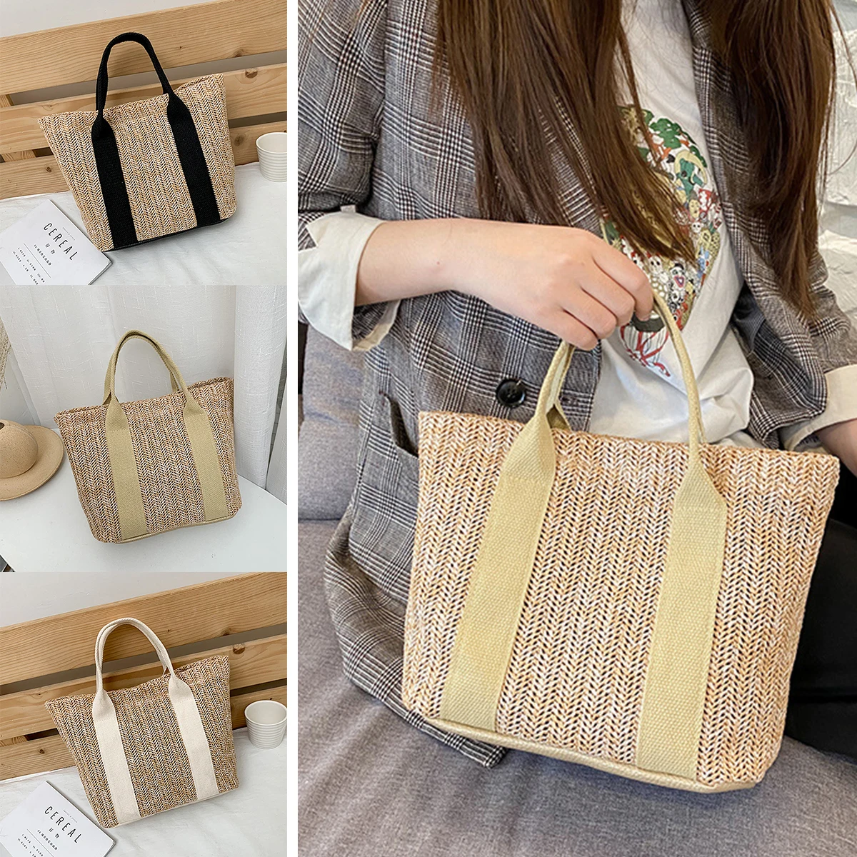 

Fashoion Women Woven Shoulder Bag Summer Beach Straw Handbag 2023 New Ladies Travel Bag Design Female Bohemian Shoulder Bag