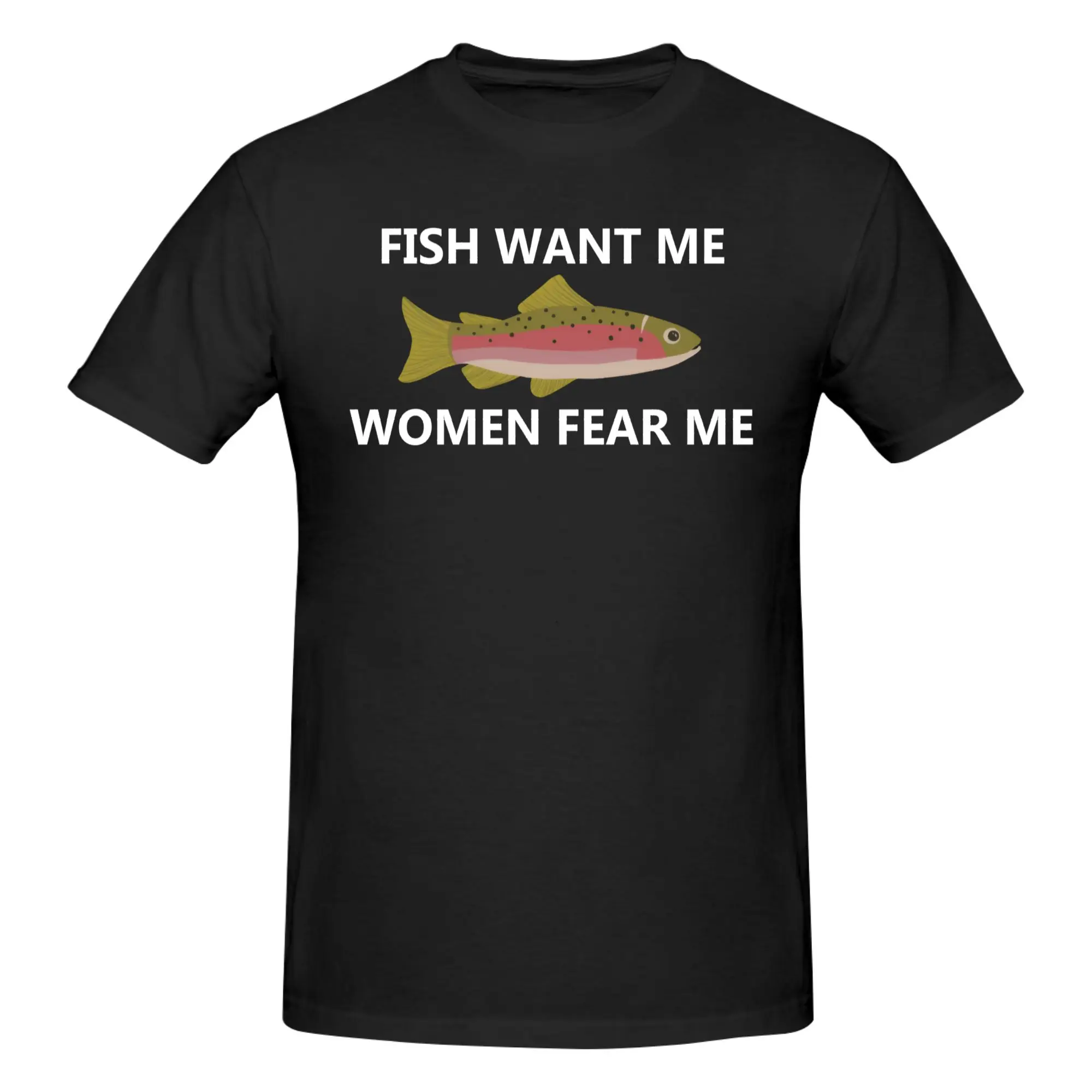 

Футболка Fish Want Me Women Fear Me для мужчин, 100% хлопок, футболка с забавной шуткой для рыбалки, футболка с короткими рукавами, свободная одежда