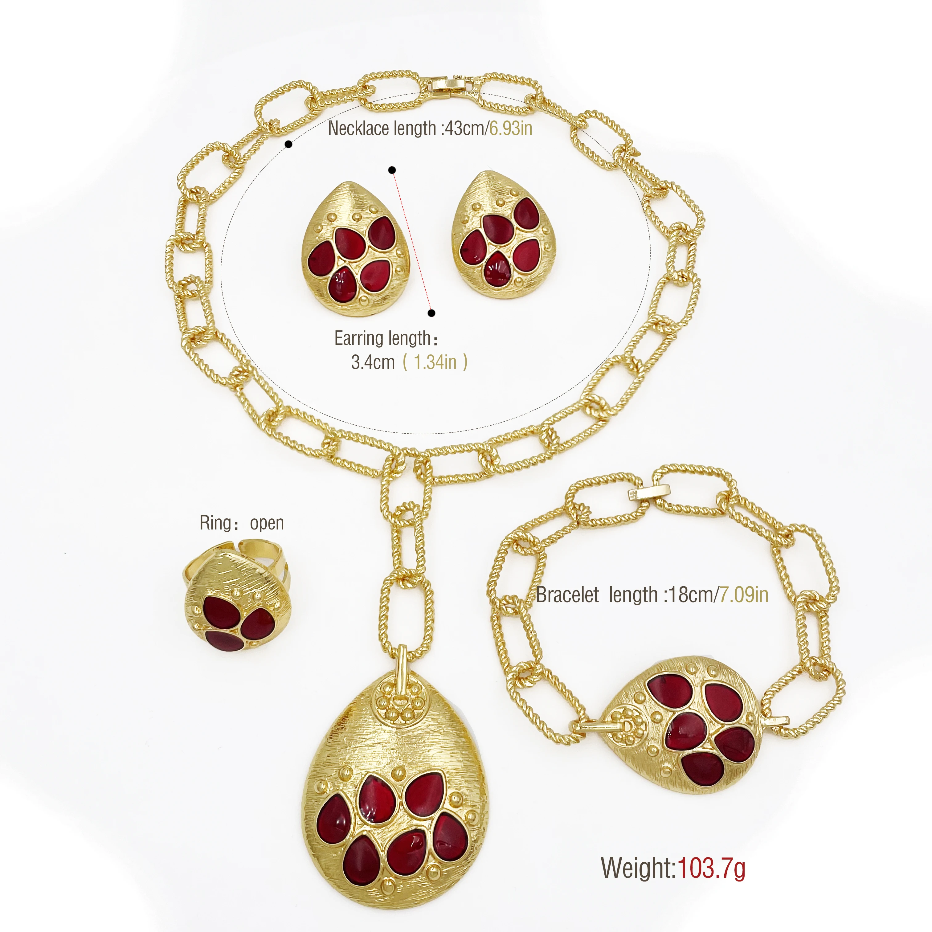 Women Jewelry Set Latest Design Gold Plated Long Pendant Necklace Earrings Bracelet And Ring Full Set Jewelry Party Trending