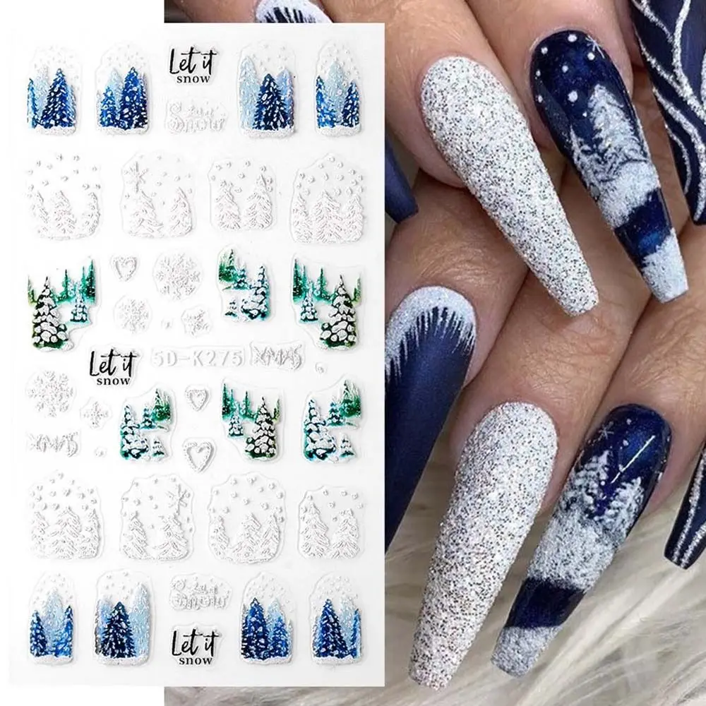 Autocollants de Noël pour ongles, accessoires de manucure, décalcomanies en relief, dessin animé, wapiti, flocon de neige, ornements