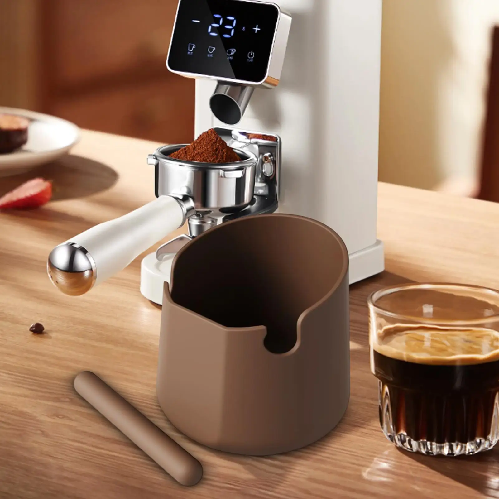 Silicone Quiet Coffee Knock Box, Shock Resistant Barista Drawer With Removable Tapping Rod, Stable Coffee Waste Grounds Holder