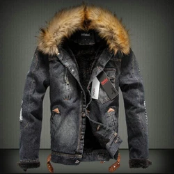 Cappotto di jeans Casual con toppa a strappo Casual da uomo di nuova moda retrò in peluche