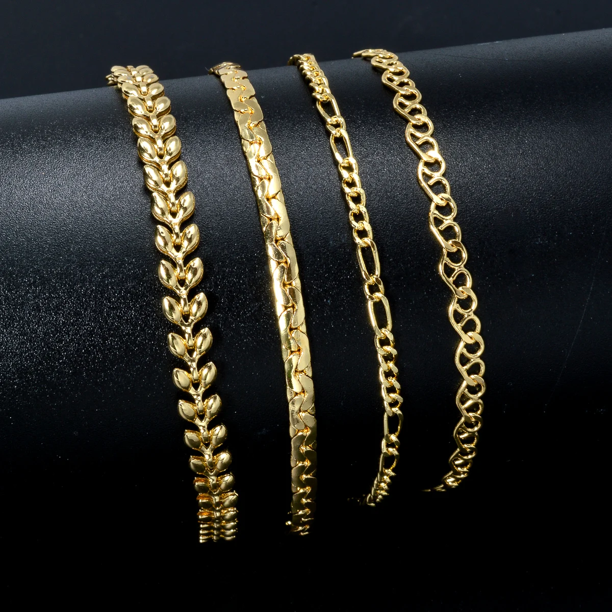 Bohemian Metal 4 Fashion Chain Bracelet Set For Women Angel Letter Golden Wheat Link Chain Cuban Bracelet Fashion Jewelry