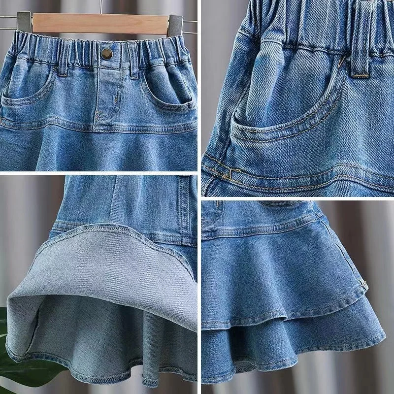 Girls Baby Denim Short Skirt Summer 2024 New Children\'s Fashionable Cake Skirt Half Skirt Kids Clothing