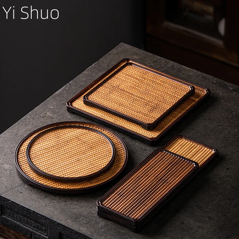 

Heavy Bamboo Retro Mat Tea Tray Kung Fu Tea Set Dry Brewing Tray Small Tea Table Household Single Layer Pot Fruit Tray
