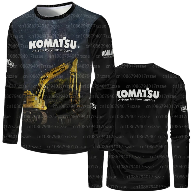 Excavator Construction Machinery 3D Print Tshirts Men\'s Summer Sports Long Sleeved T-shirt Men\'s Komatsu O-neck Team Work Tees