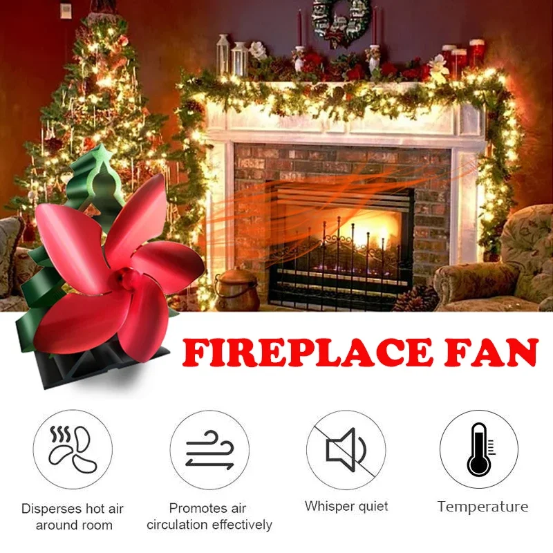 5 Blades Heat Powered Stove Fan Villa Home Fireplace Fan Christmas Tree High Temperature Efficient Smart Energy Saving Heat Fan