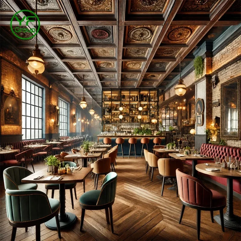 Commercial Restaurant Booth Seating Tufted Velvet Banquette Luxury Restaurant Furniture Wooden Table and Chair for Bistro Cafe