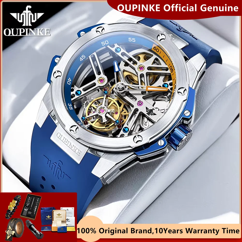 

OUPINKE Genuine Original Tourbillon Automatic Mechanical Watch for Men Waterproof Skeleton Transparent High-end Luxury Man Watch