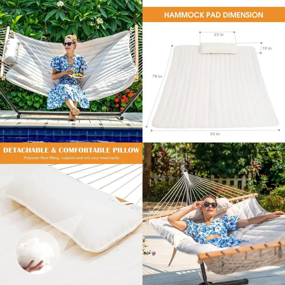 

Кремовый стеганый гамак из двойного полиэстера 78 x 55, сменная подушка для 2-местного веревочного гамака