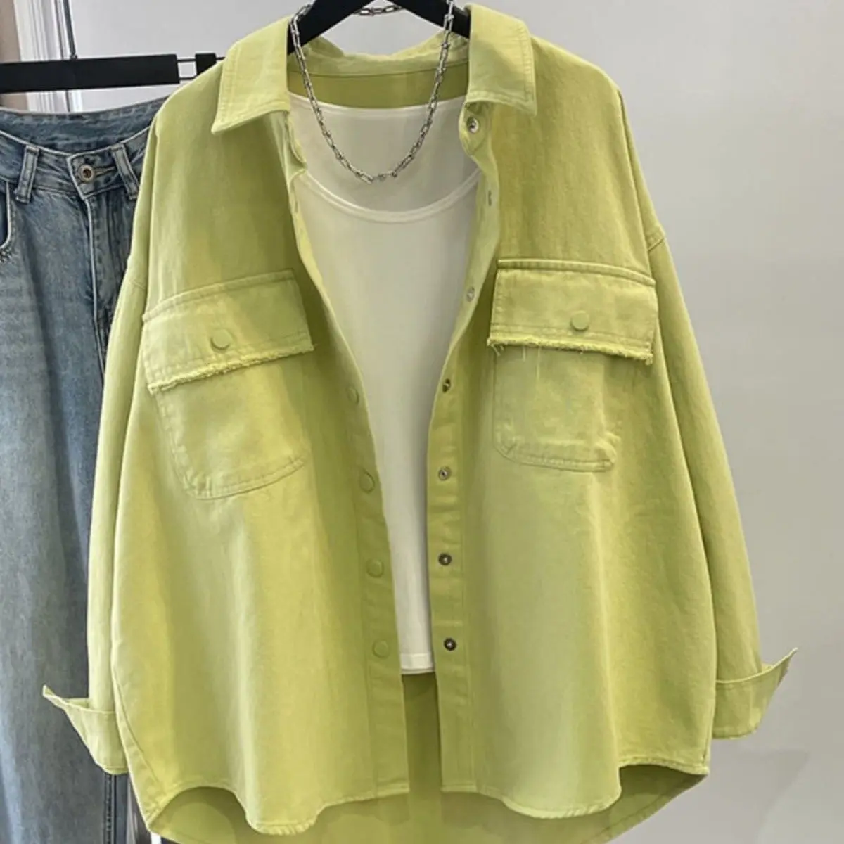 

Новинка весны и осени 202, женская ковбойская куртка, свободная рабочая одежда большого размера, куртка-рубашка