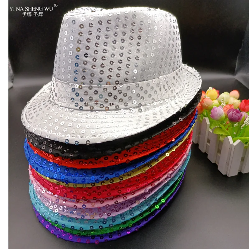 Jazz Hat Stage Performance Props Hat Sequined Solid Color Dance Performance Costume Accessories Children Adult Men and Women Hat