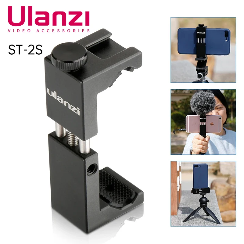 ULANZI Metal Phone Holder Tripod Mount Monopod Clip Clamp Cold Shoe for iPhone 8 X XR XS 11 12 13 Mini Pro Max Samsung  Xiaomi