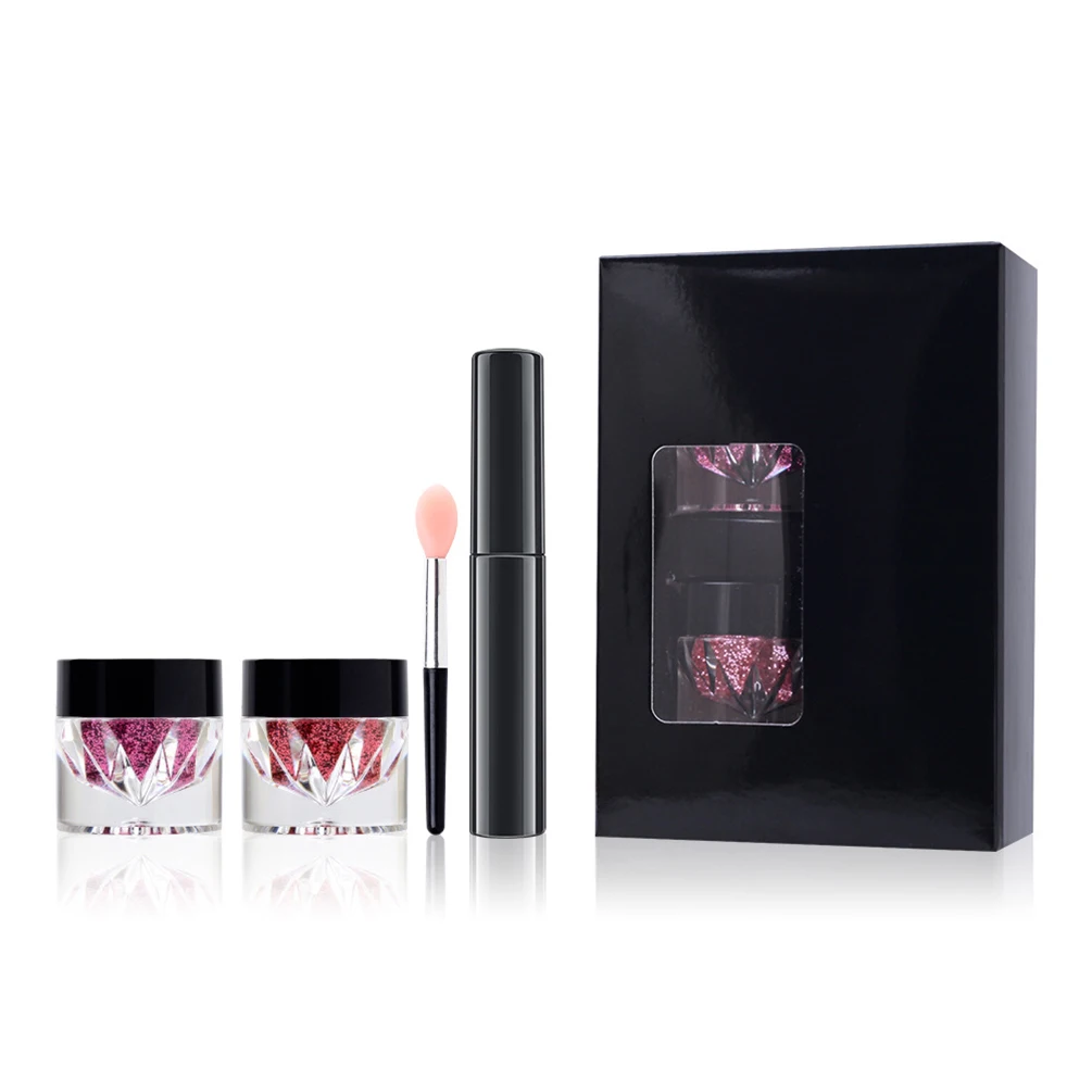 Private Label oogschaduw glitterset aangepast logo lip oogschaduw zelfklevende pailletten toneelvoorstelling lipgloss setting make-up veganistisch