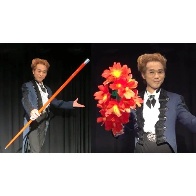 Deluxe Cane to Flower Magic Trick - Instant Cane Transforms into Bouquet Stage Illusion Gimmick Props Professional Magician