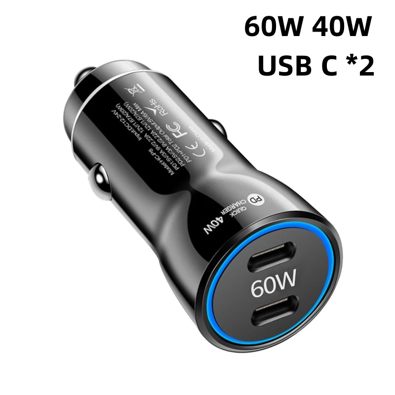 

60W 40W USB Type C Car Charger Quick Charge QC 4.0 PD 3.0 Fast Charging Car Charger For iPhone 15 13 12 Pro Max Xiaomi Samsung