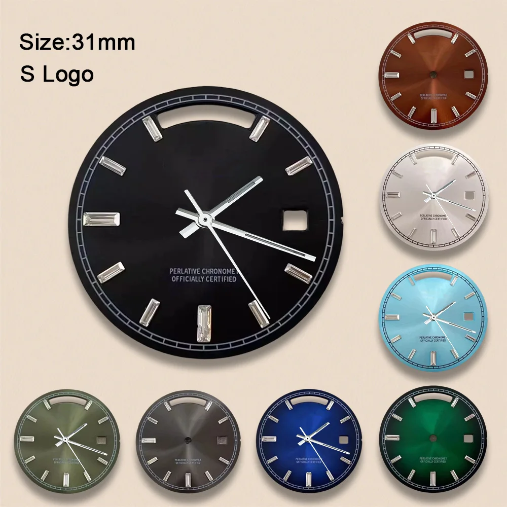 High Quality 31mm S Logo Dial Day And Date Diamond Sunray Dial Suitable For 8285 Movement Watch Modification Accessories