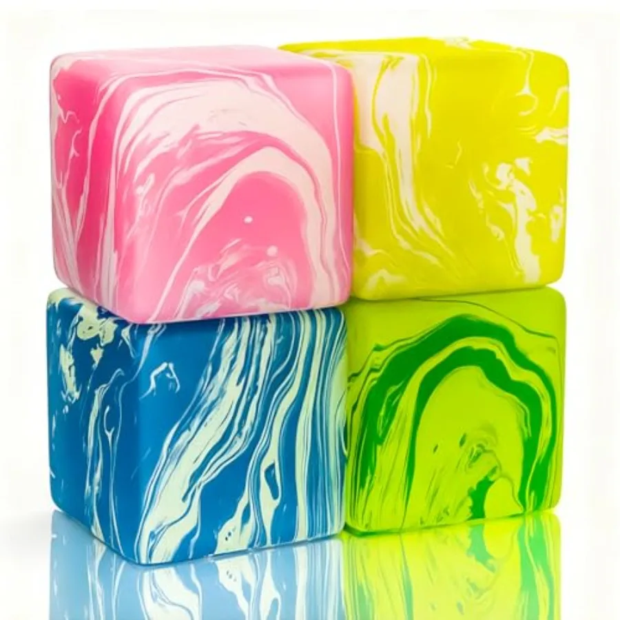 

Swirl Fidget Toy Stress Cube: 4 Pack Ice Cube Squishy Fidget Toys Sensory Toys Stress Balls Filled with Thick Substance for Anx