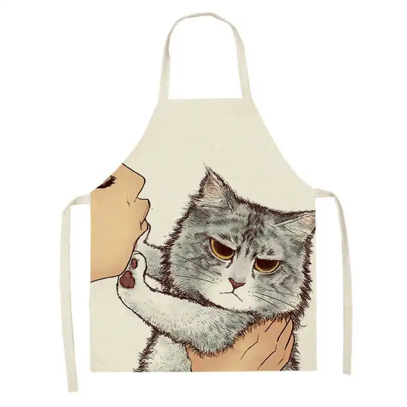 Kitchen apron Cute cartoon cat pattern  anti-stain and oil-proof sleeveless  Home Clean cooking baking accessories