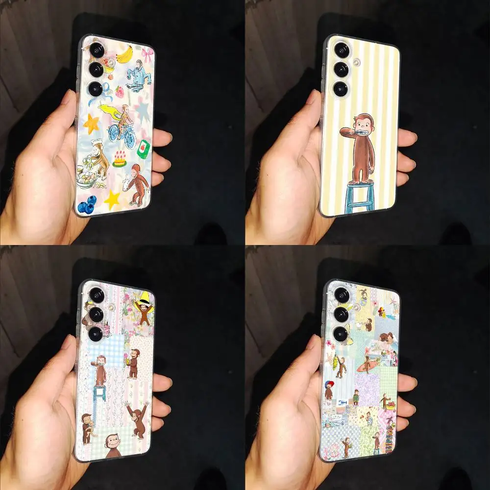 

C-Curious Monkey GOD Jesus George Phone Case For Samsung S24,30,21,22,23,20 FE,lite,PIus,Ultra,5G,Note,9,10 Transparent Box