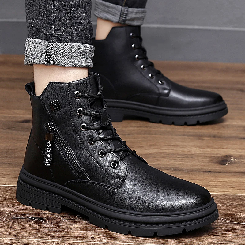 

Fashion Mens Chelsea Boots cotton Warm Plush Fur Winter Boots Men High Top Male Platform Shoes British Style Ankle Boots men