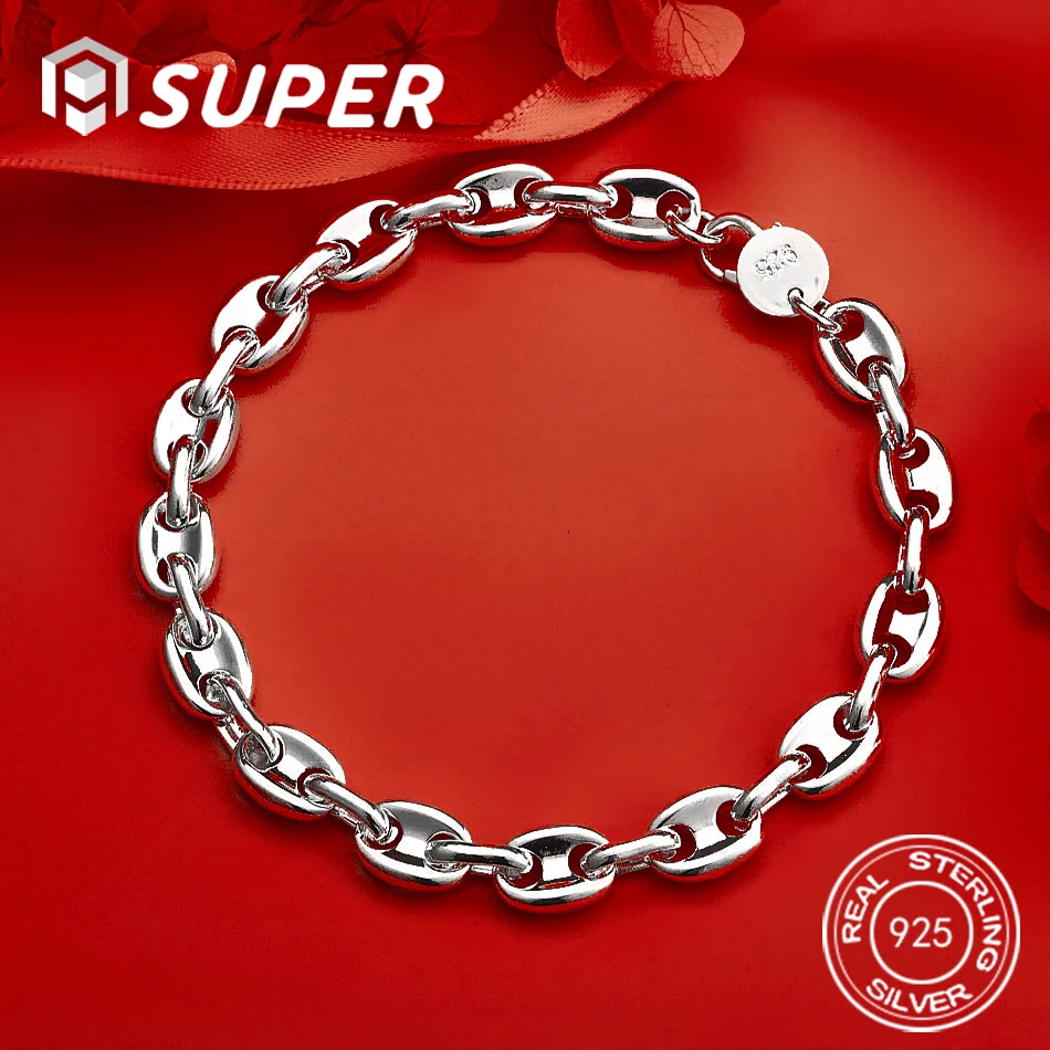 

ALISuper 925 Sterling Silver 8-inch Delicate Geometric Bracelet for Men and Women, Fashionable Engagement Accessory Jewelry