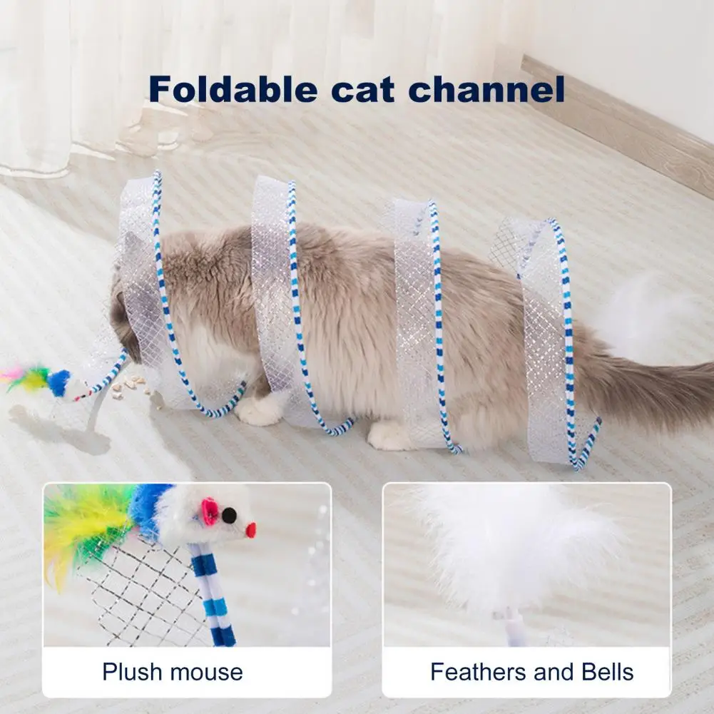 Cat Tunnel Toy Foldable Self Play Cat Hunting Spiral Tunnel Toy with Plush And Feather Cats Decompression Spring Kitten Toys