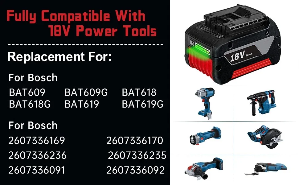 For Bosch 18V 6.0Ah Electric Rechargeable Battery for Bosch BAT609 BAT609G BAT618 BAT618G Li-ion Bat