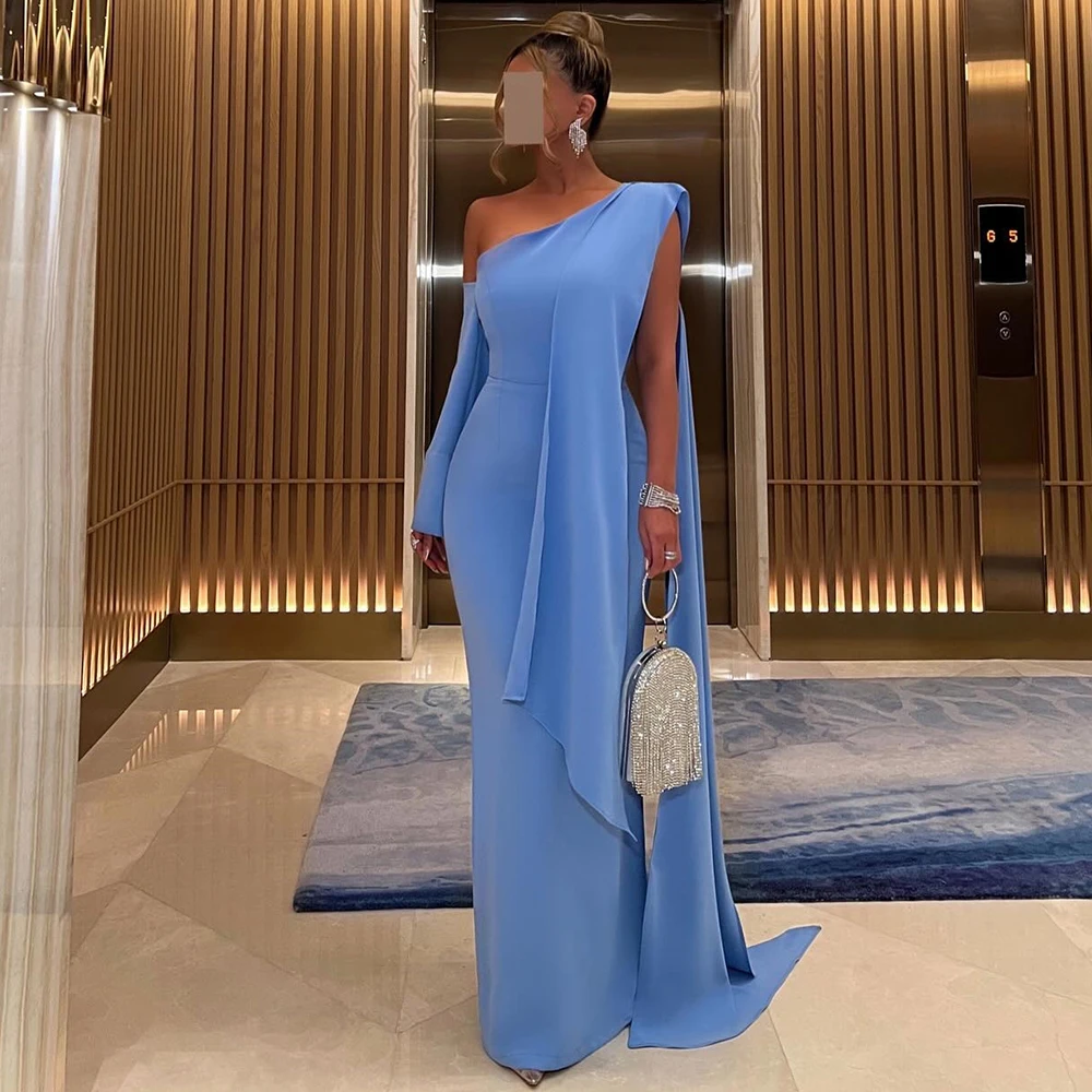 Saudi Arabia One Shoulder Evening Dress Jersey Straight Special Occasion Gowns Floor Length Wedding Party Dresses Custom Made