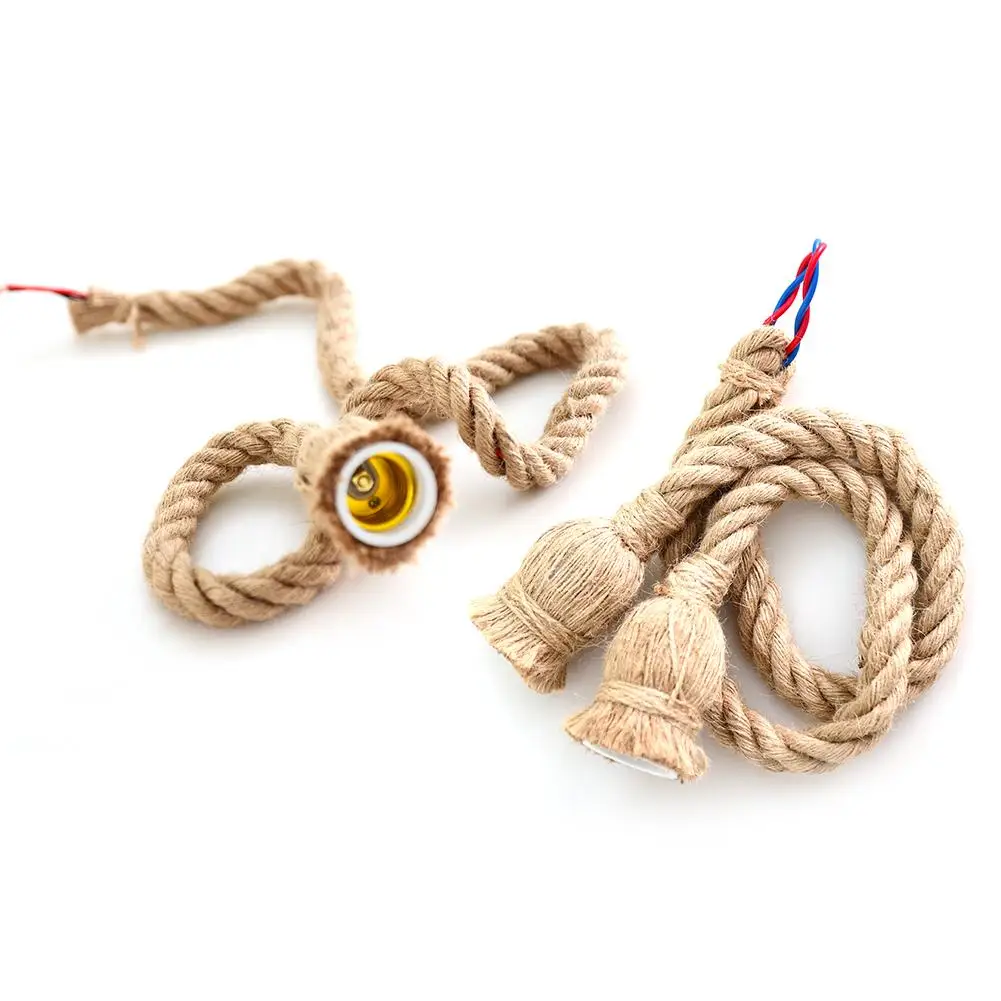 E27 Lamp Base Holder Vintage Hemp Rope Electric Wire Cord for DIY E27 for EDISON Bulb Pendant Light Double/Single Head