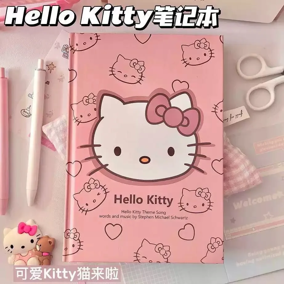 Quaderno rigido Hello Kitty A5 con pagine colorate, diario stampato disegnato a mano, registro portatile con cuore per ragazza