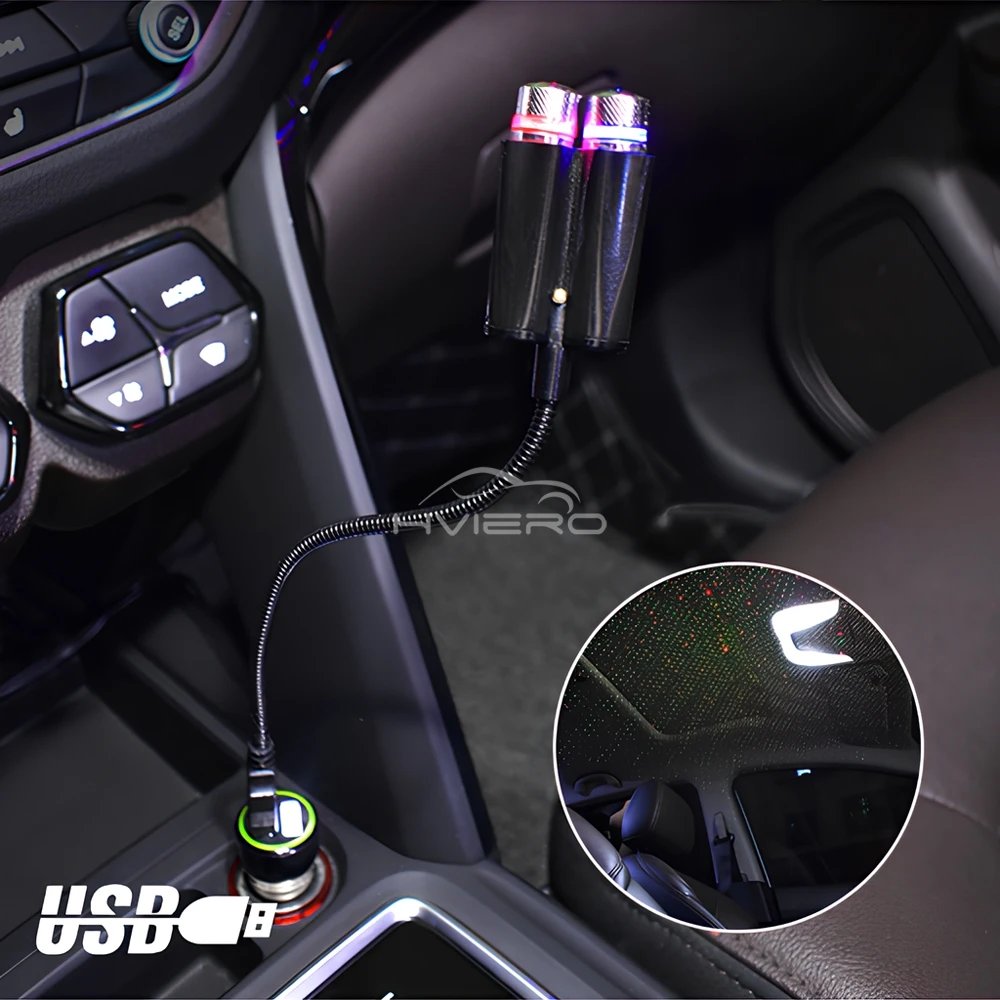 Car Roof Star Lights Interior USB Mini LED Starry Sky Projector Auto Lamp Decoration Night Galaxy Laser Home Atmosphere Lantern
