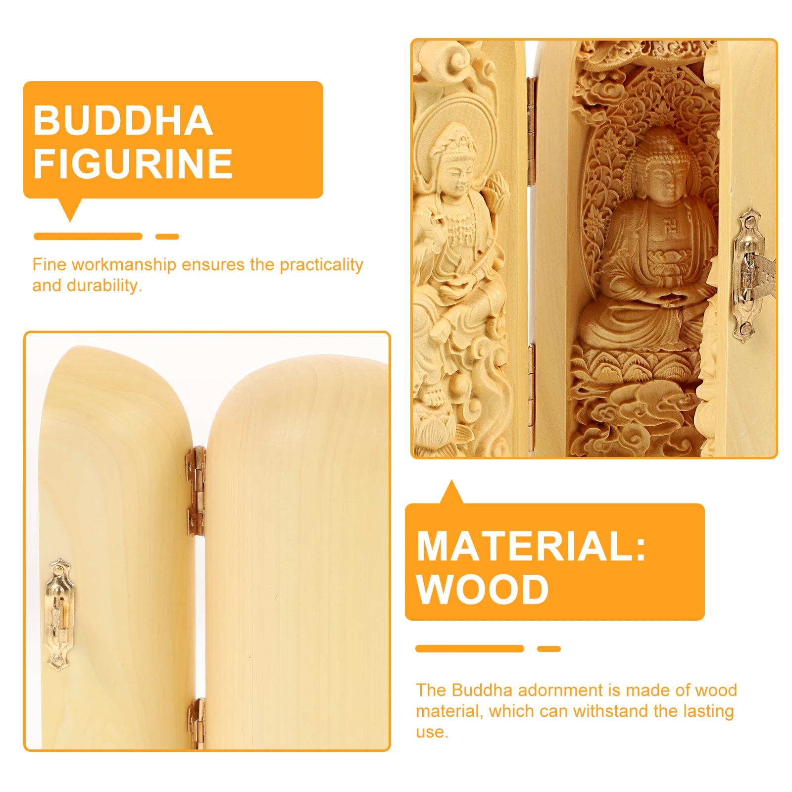 

Wood Craft Buddha Statue Decoration Retro Home Zen Room Decor Small Space-Saving Desktop Ornament Woodworking