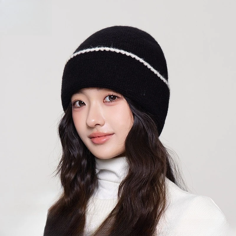 High Quality Korean Solid Color Foreign Flanged Knitted Hat Girls Outdoor Cold Protection Ear Protection Warm Wool Hat