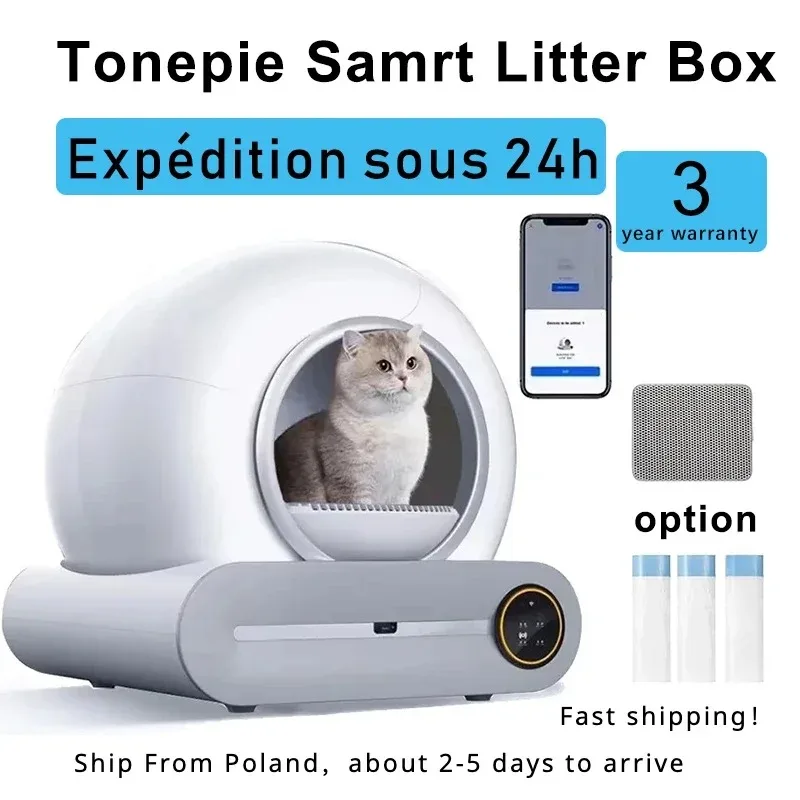 

Tonepie Smart Self Cleaning Cat Litter Box with App Wifi Control Large 65L English Versions Arenero Autolimpieza Pet Item