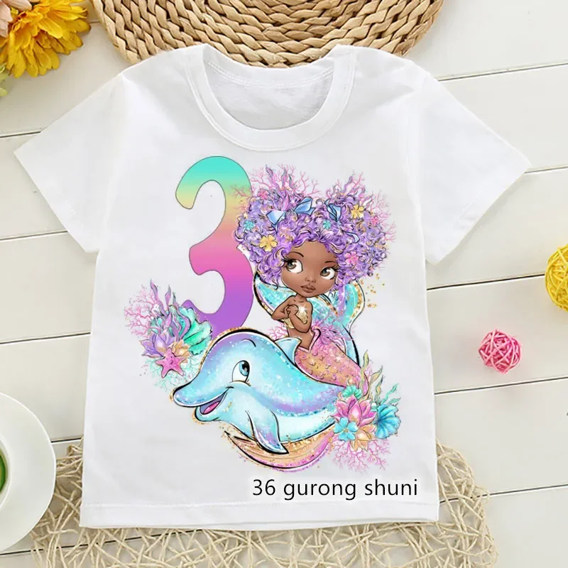 

T-Shirt For Girls 2-13 Years Old Birthday Digital Cartoon Print For Kids Birthday Gift Cute Baby Girls Tshirts Wholesale